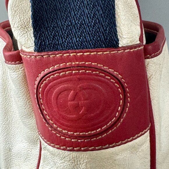 Authentic Vintage Gucci Off-White Leather w/ Red Leather Trims Message Bag - Picture 4 of 15